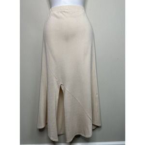 MARSIL Made in Italy Champagne Beige Long Skirt Asymmetrical Slit Front& Back 44
